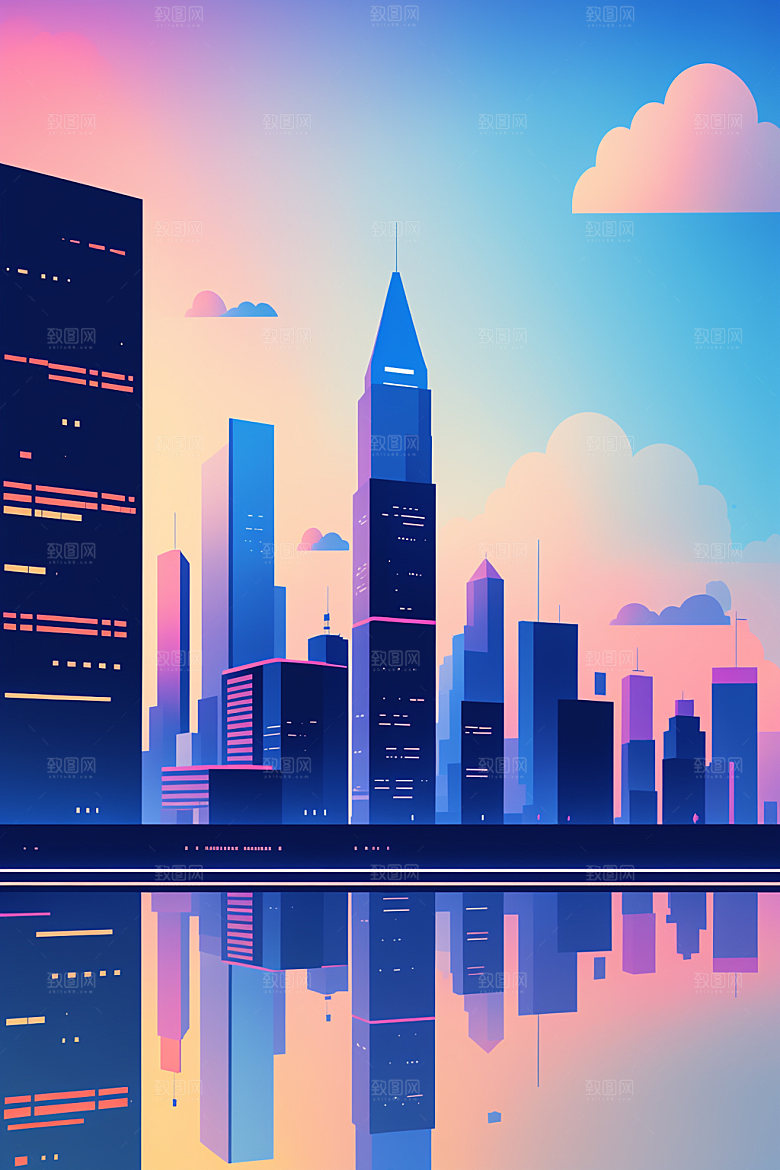 城市简约楼房插画