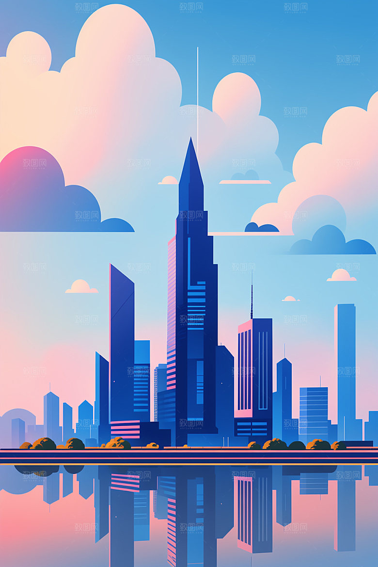 城市楼房艺术插画