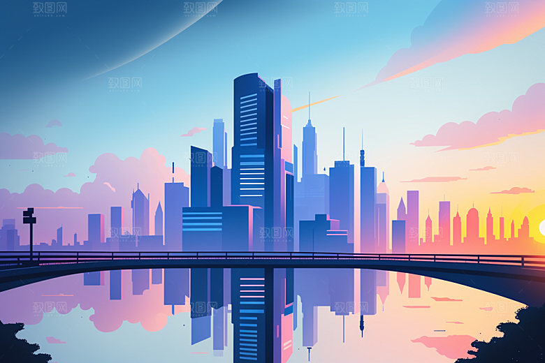 城市楼房美式插画