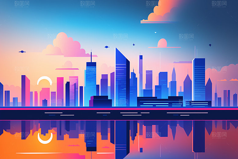 城市扁平风楼房插画