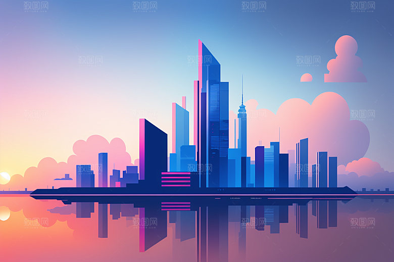 城市美式简约插画