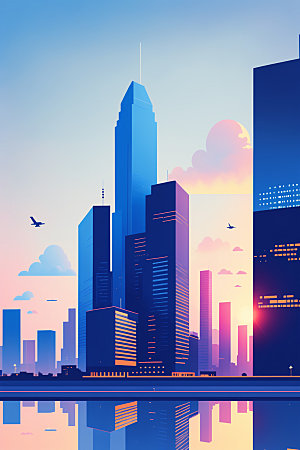城市摩天大楼简约插画