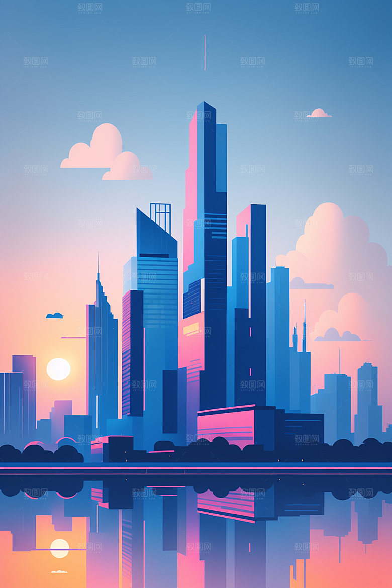城市大厦楼房插画