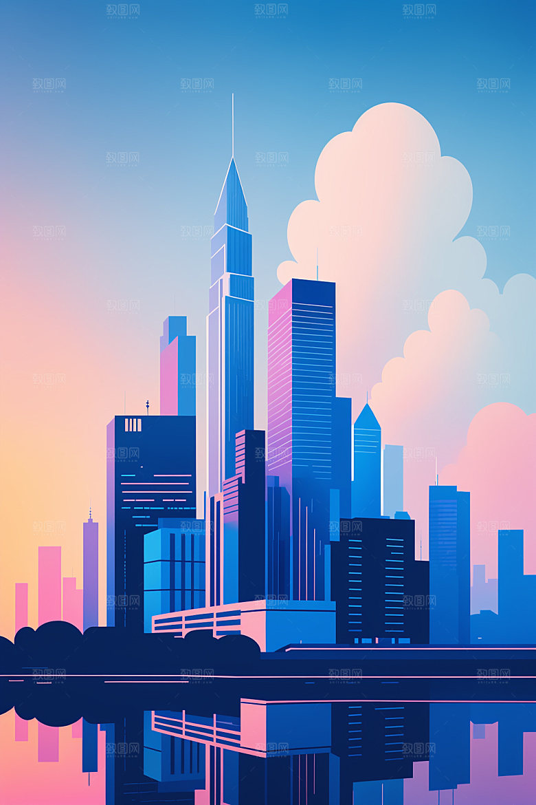 城市地标楼房插画
