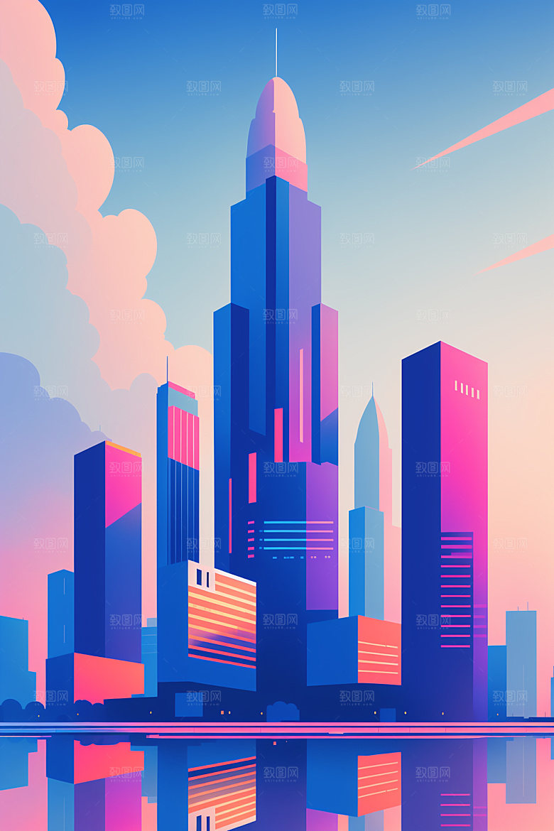 城市楼房艺术插画