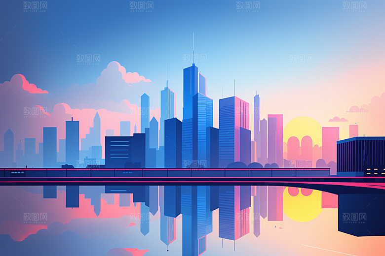 城市摩天大楼扁平风插画