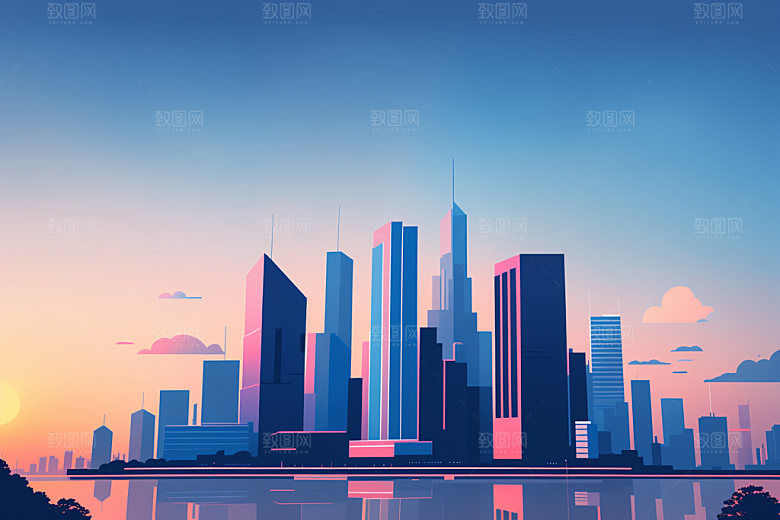 城市大厦地标插画