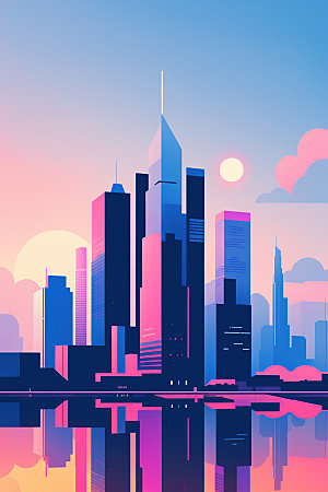 城市大厦艺术插画