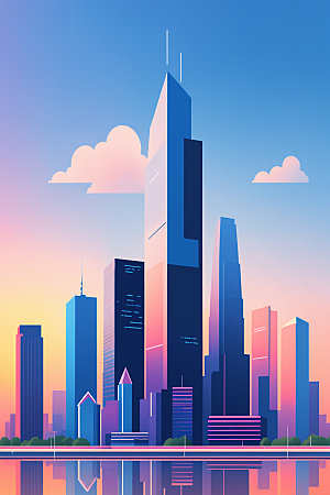 城市大厦地标插画