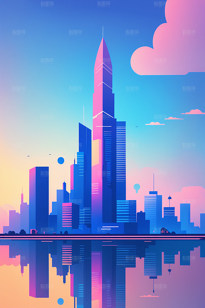 城市美式扁平风插画