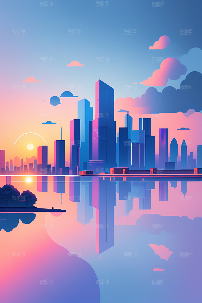 城市美式简约插画