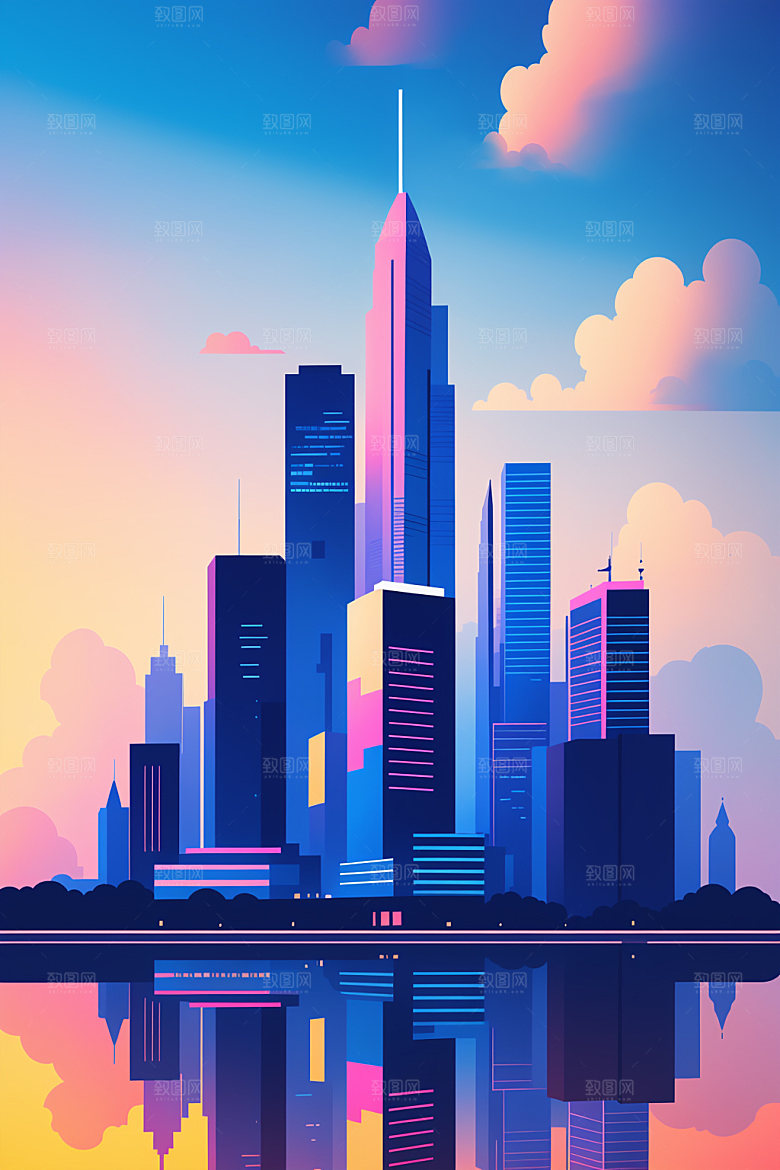 城市地标都市插画