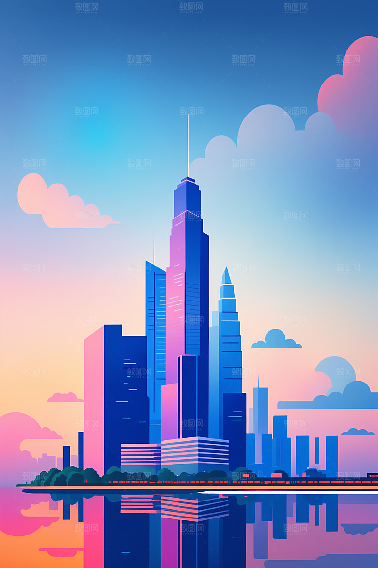 城市都市美式插画