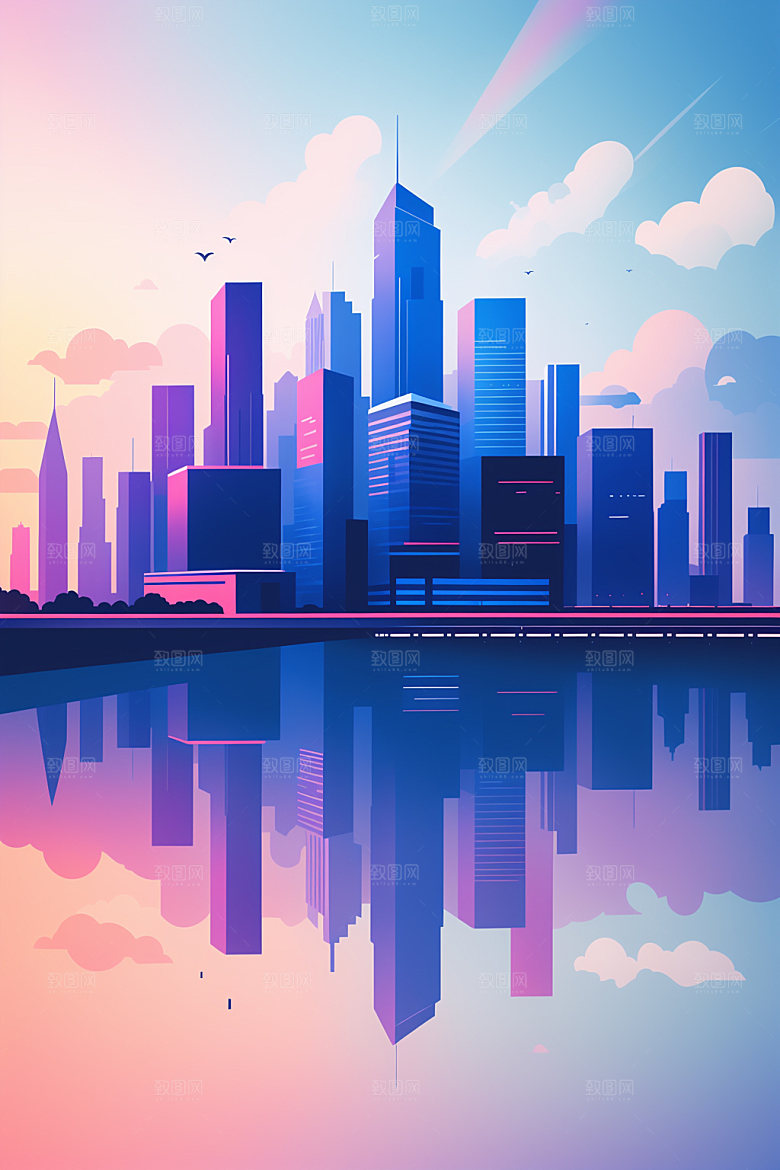 城市简约楼房插画