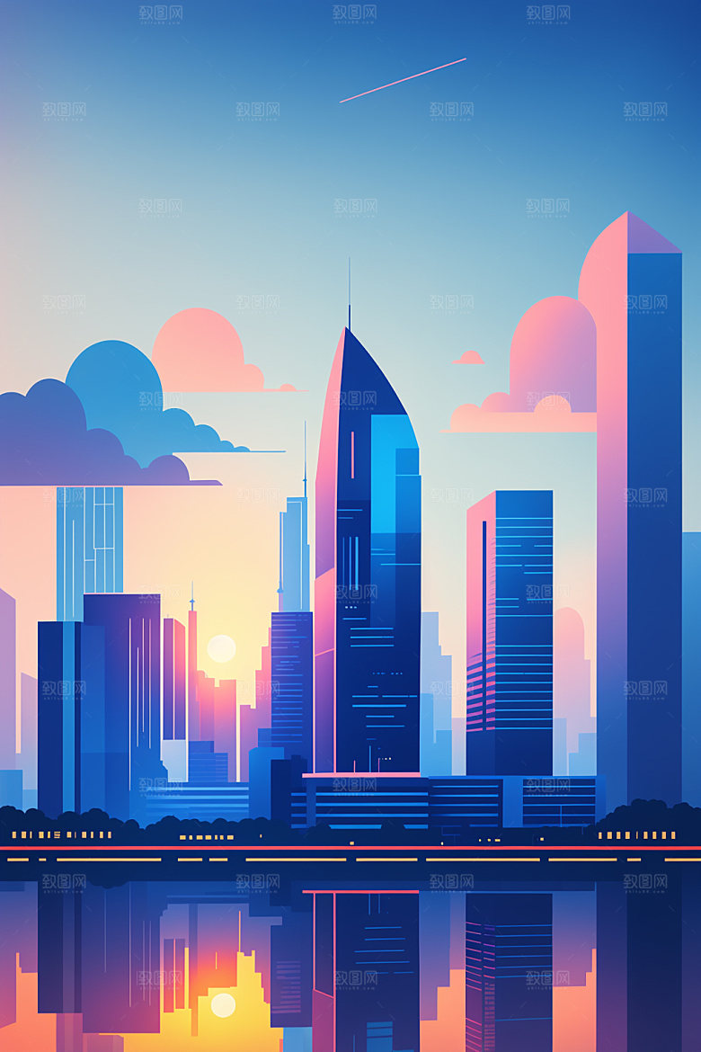 城市大厦简约插画