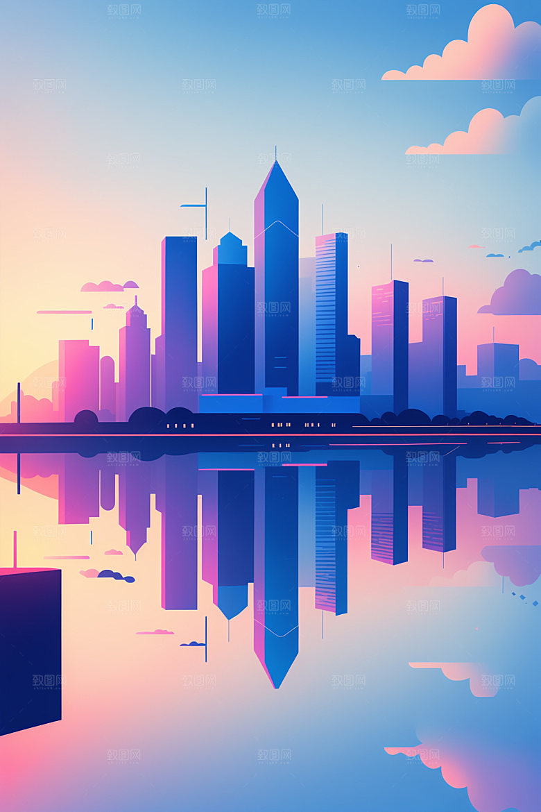 城市简约摩天大楼插画