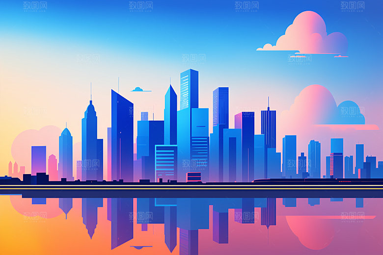 城市地标楼房插画