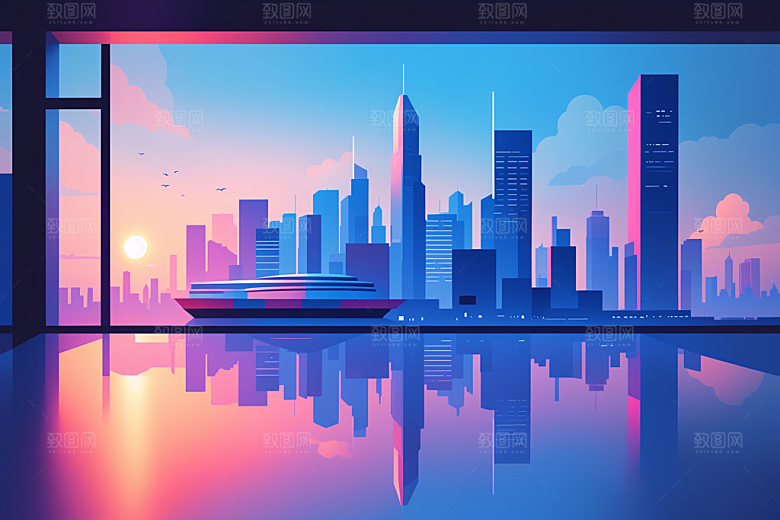 城市地标简约插画