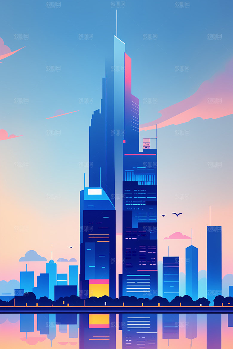 城市摩天大楼艺术插画