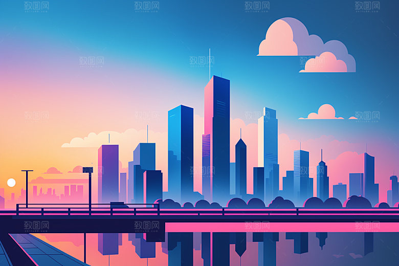 城市美式都市插画