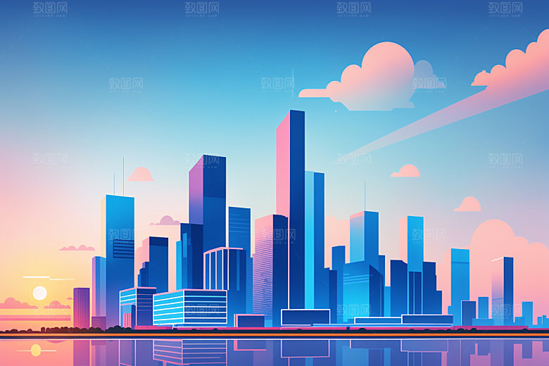 城市扁平风地标插画