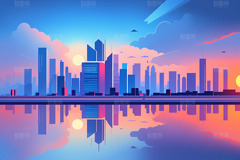 城市楼房扁平风插画