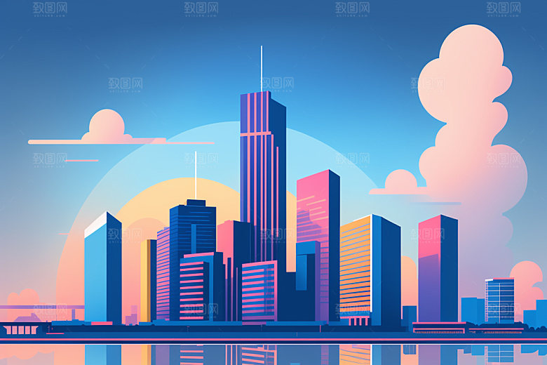 城市简约摩天大楼插画