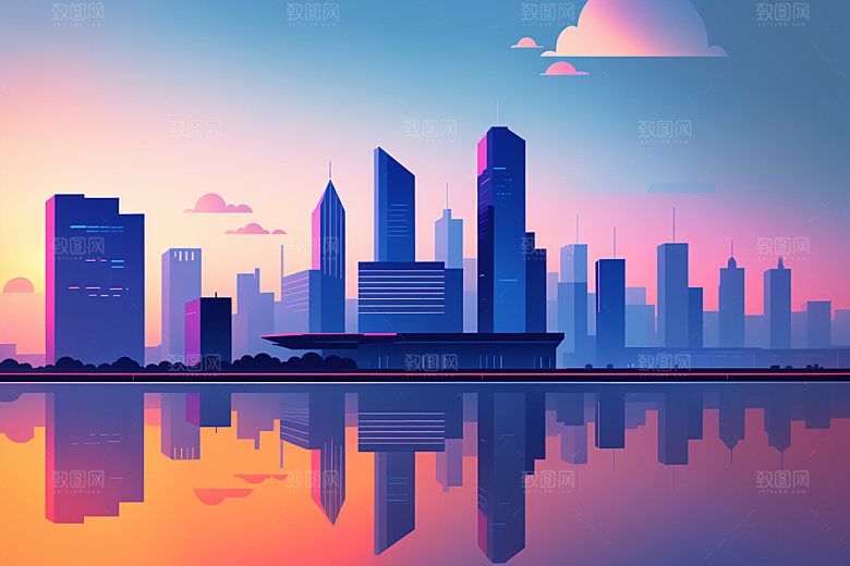 城市简约大厦插画