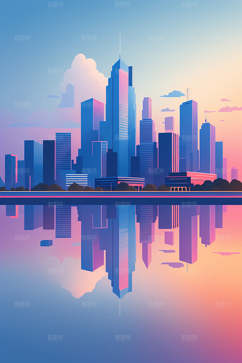 城市大厦地标插画