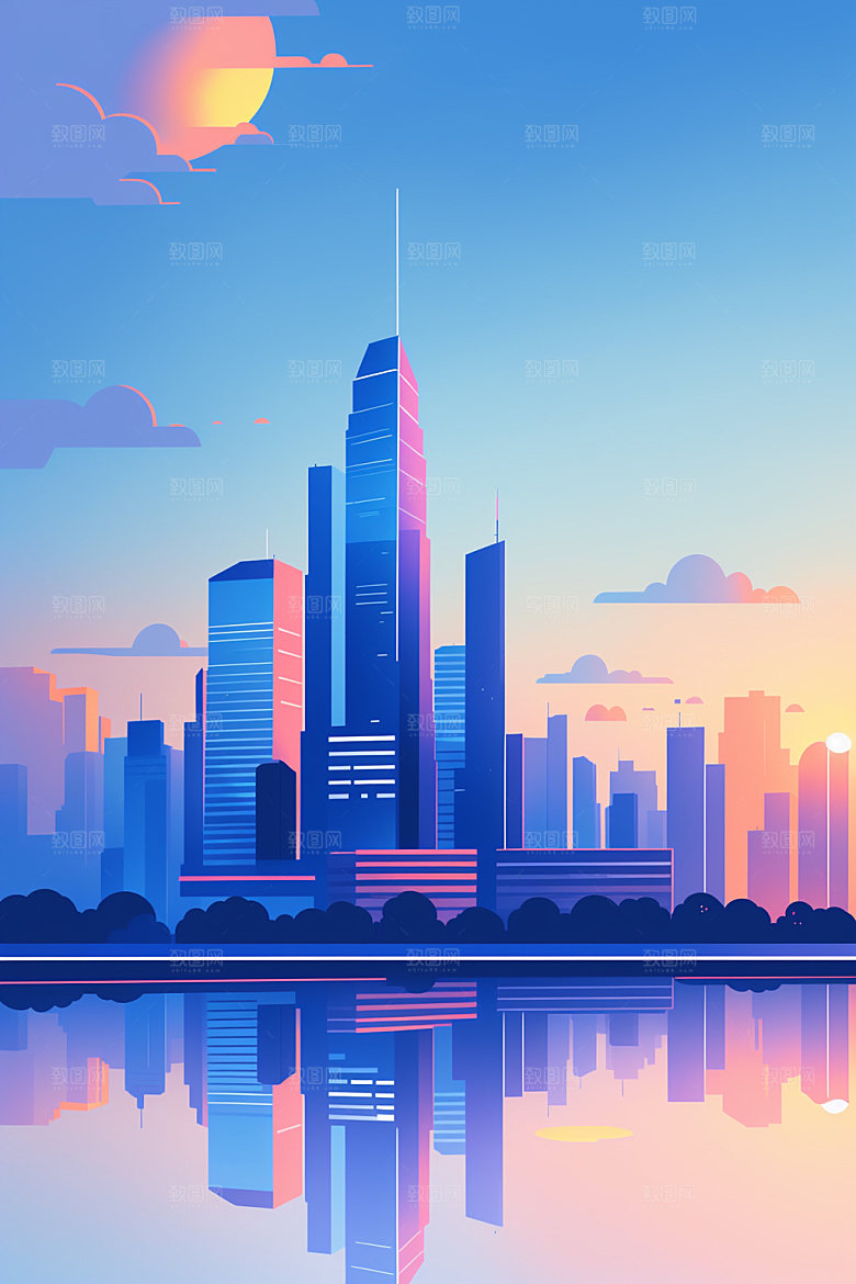 城市简约美式插画