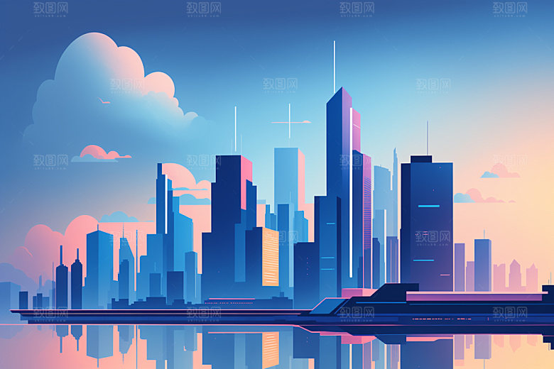 城市大厦摩天大楼插画