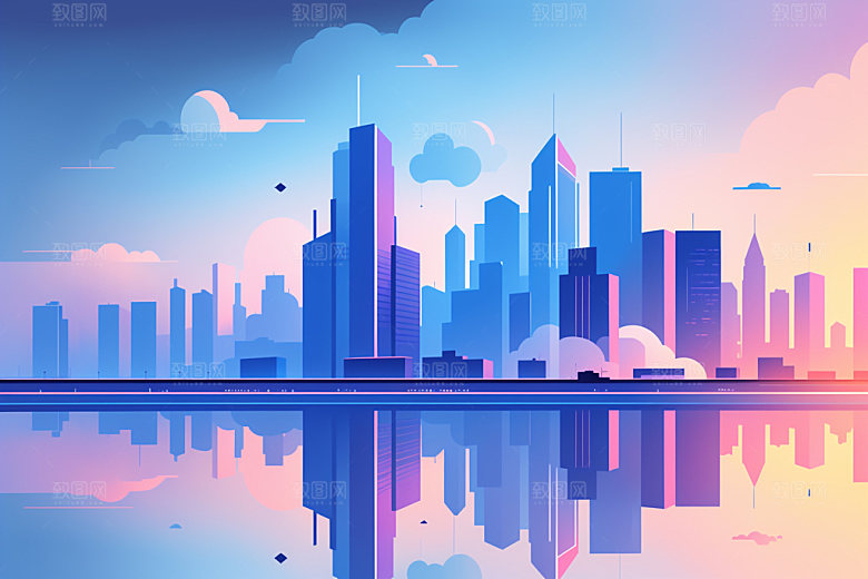 城市都市摩天大楼插画