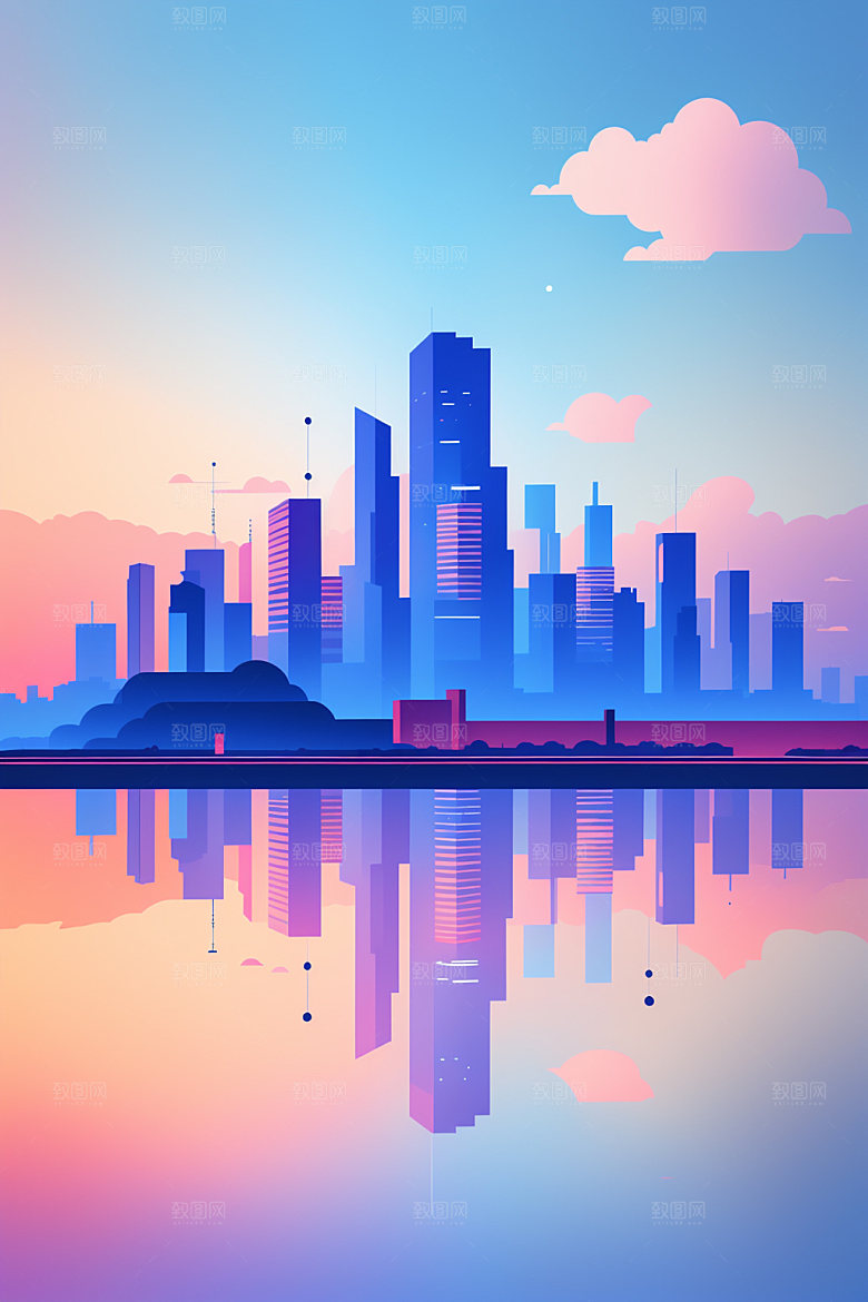 城市简约美式插画