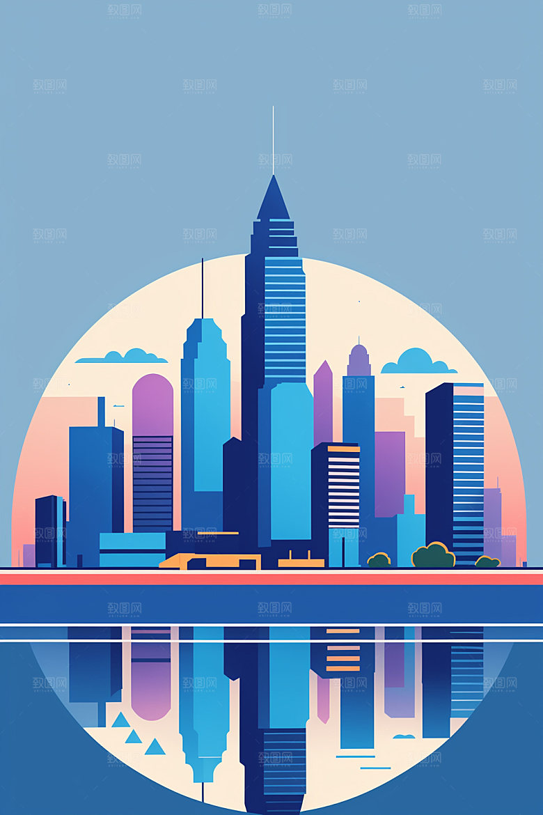 城市简约楼房插画