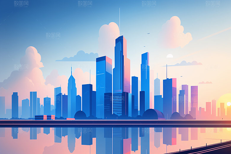 城市美式简约插画