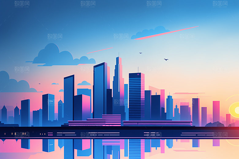 城市艺术美式插画