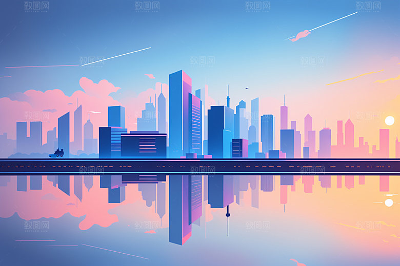 城市扁平风艺术插画