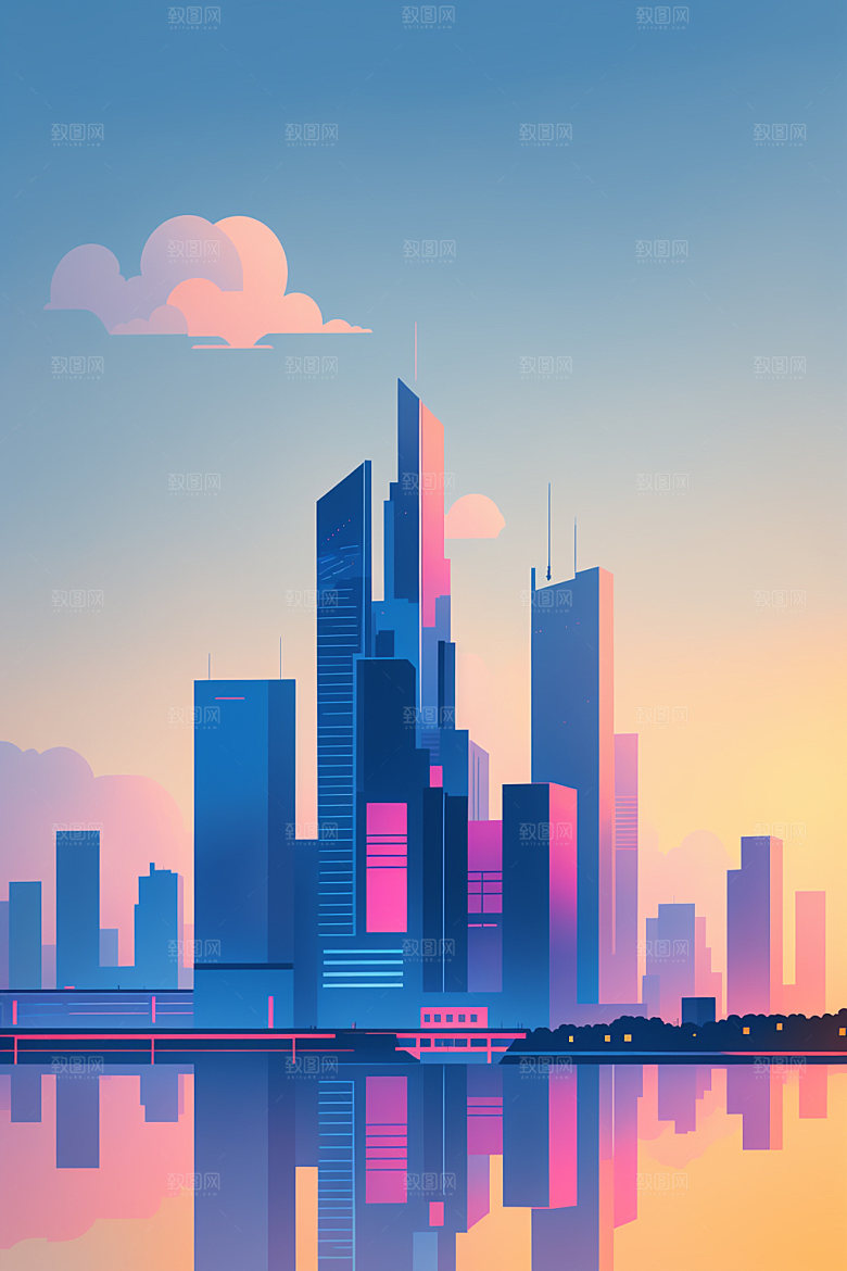 城市简约地标插画