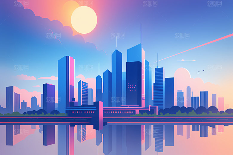 城市摩天大楼楼房插画
