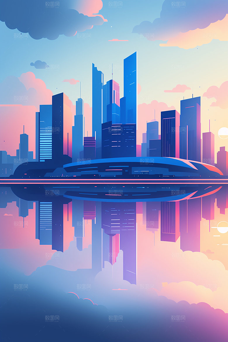 城市楼房摩天大楼插画