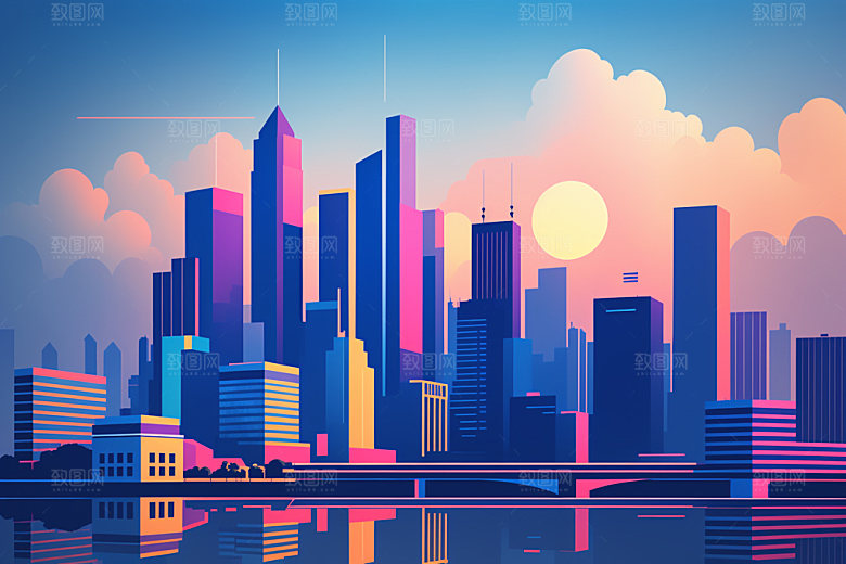 城市都市美式插画