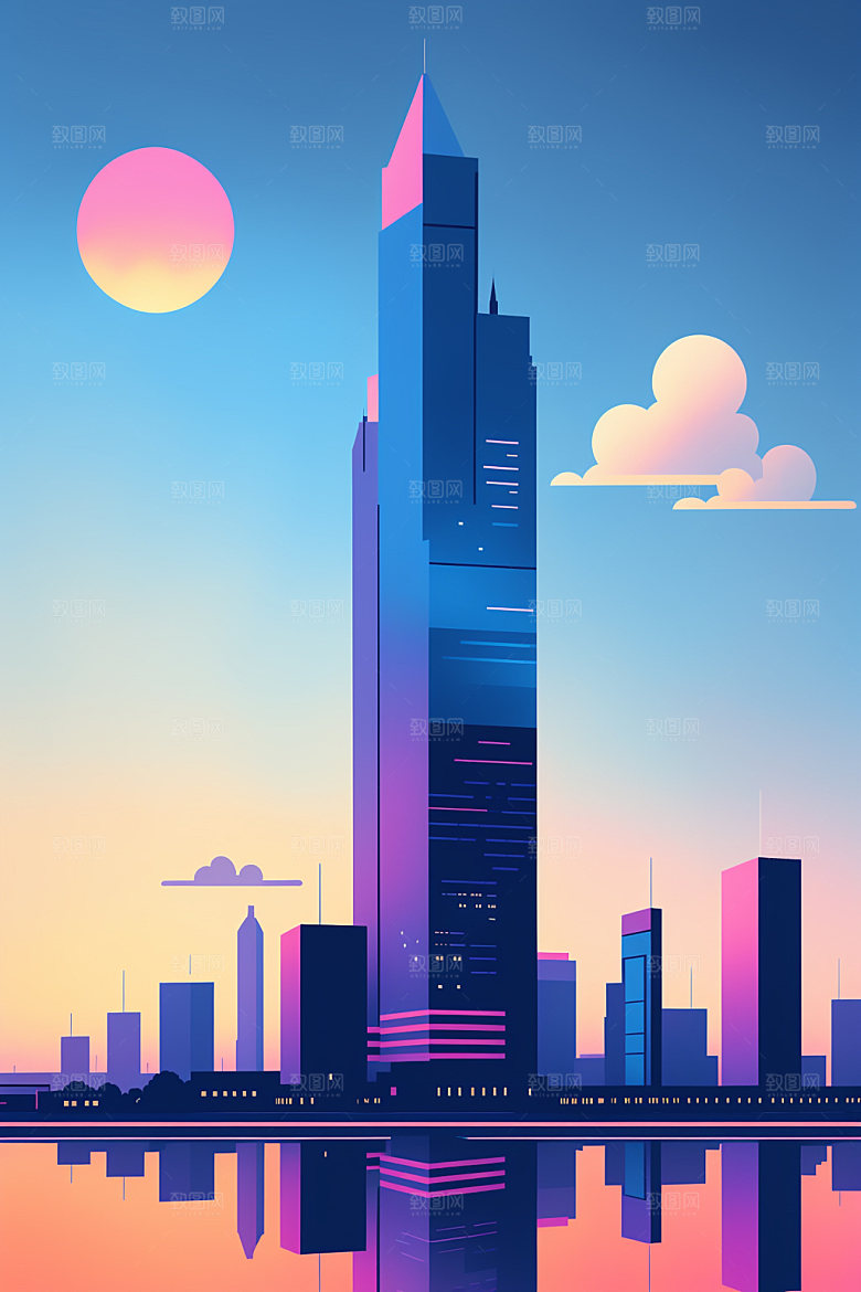 城市大厦楼房插画