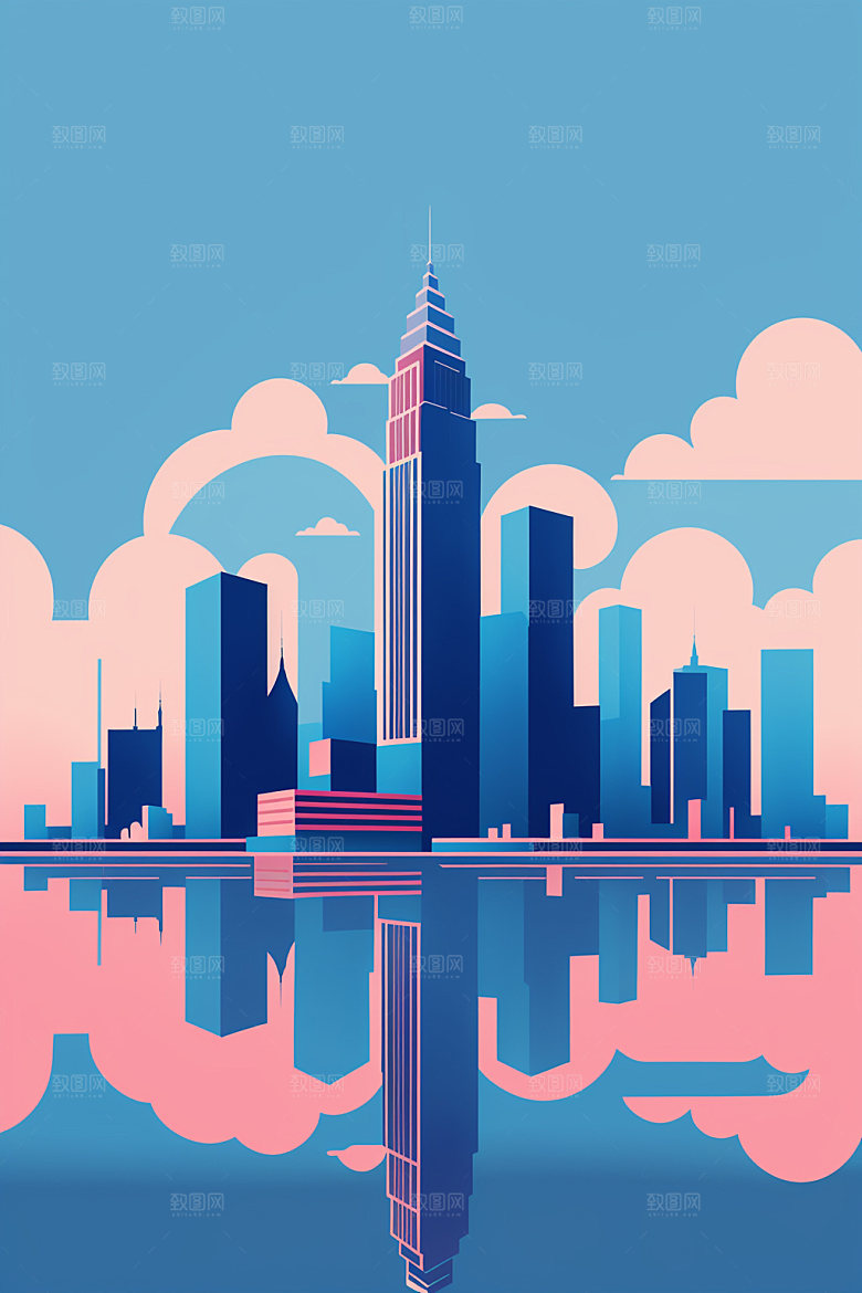 城市摩天大楼都市插画