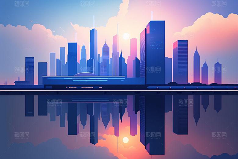城市都市大厦插画
