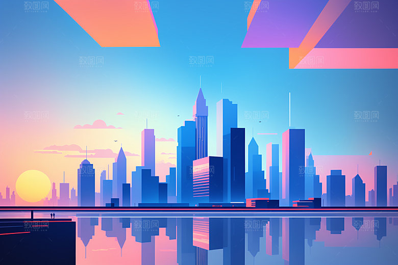 城市简约地标插画