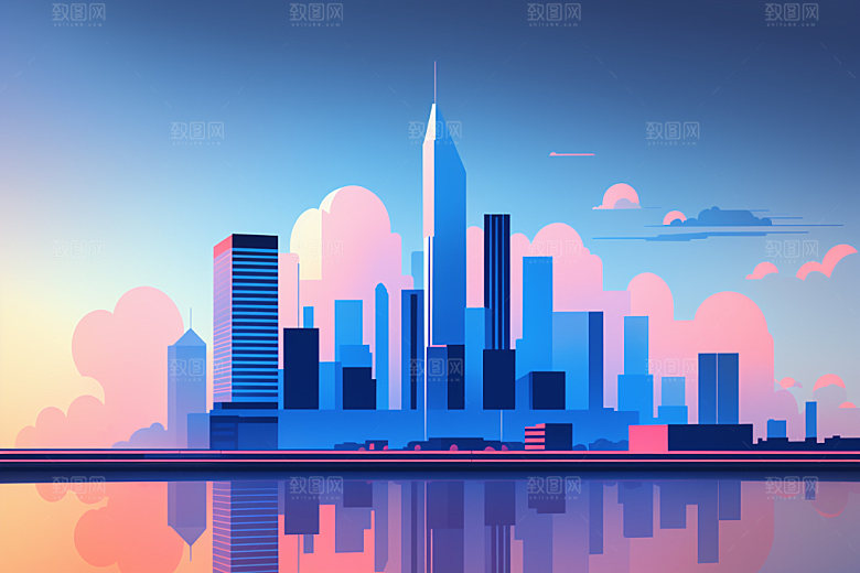 城市扁平风美式插画