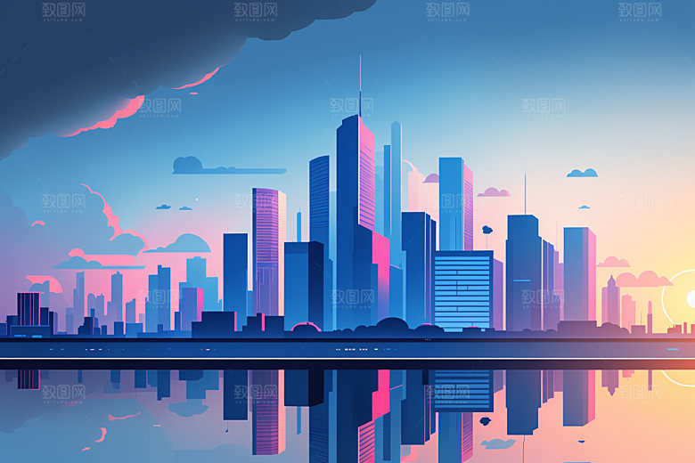 城市楼房大厦插画