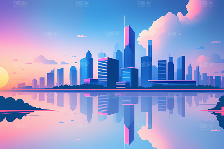 城市地标大厦插画
