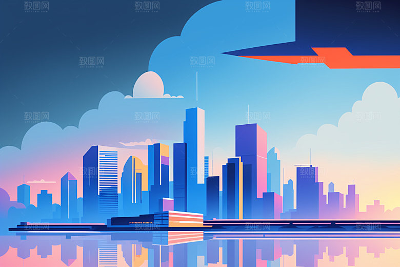 城市地标大厦插画