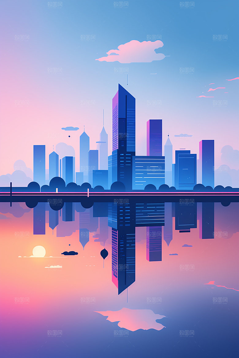 城市简约摩天大楼插画